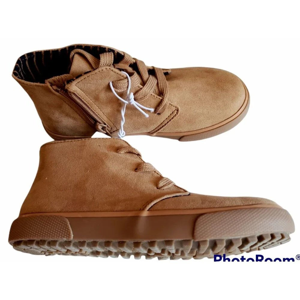 Cat & Jack Footwear Tan Unisex Suede Boots Lace/Zipper Up Size 11 Casual New W/T